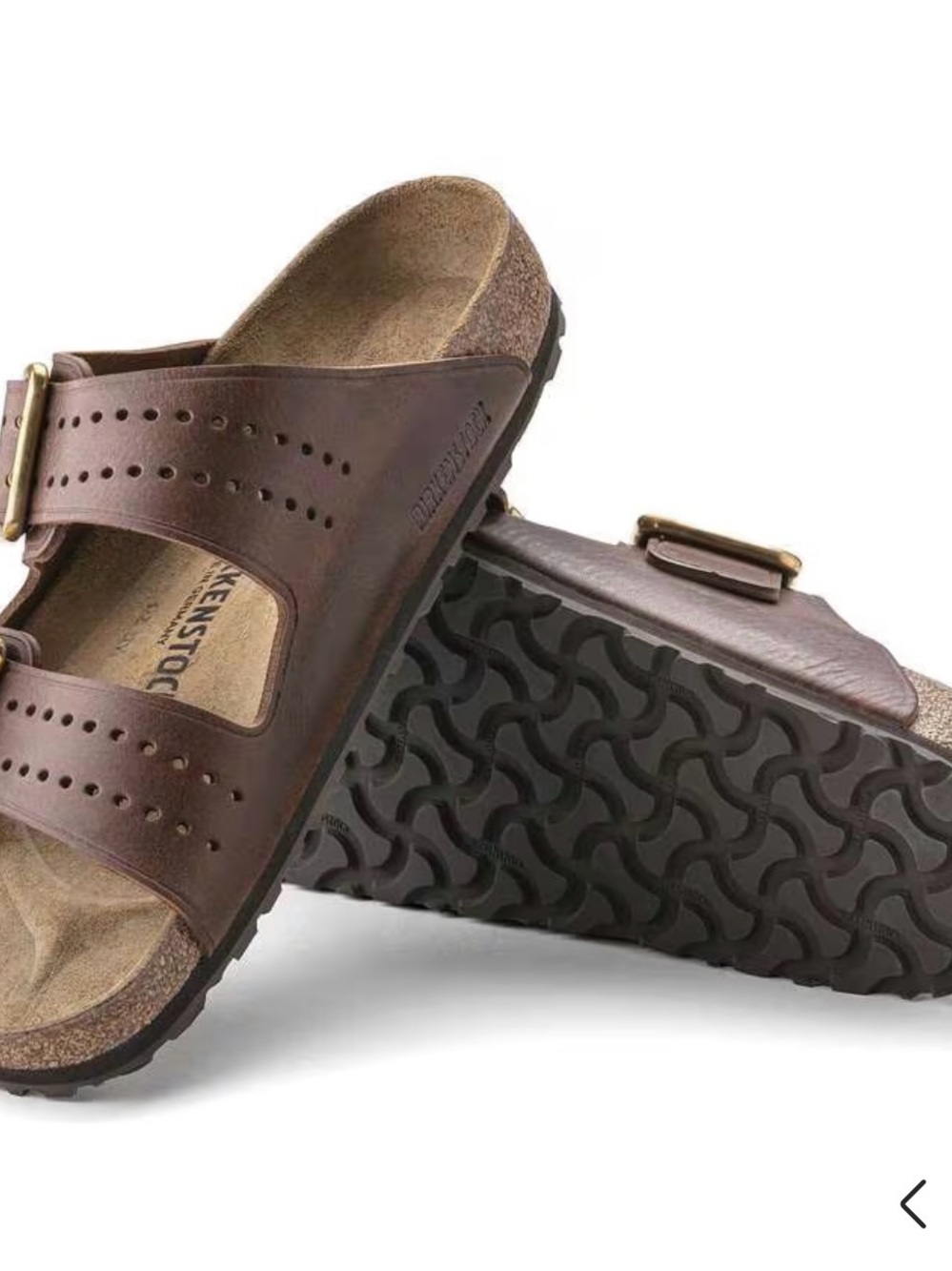 Birkenstock Men's Double-Buckle Brown Leather Slide Sandals